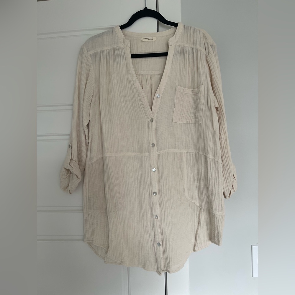 Lovestich Tan Button Down Shirt Notched Collar